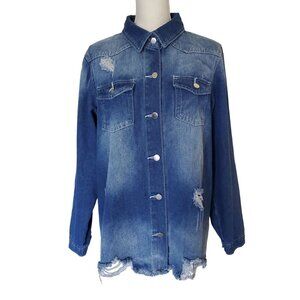 Distressed Destroyed Denim Jean Jacket Women's XL